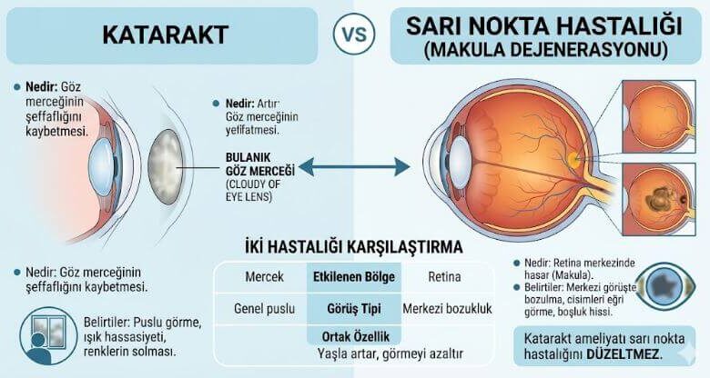  Katarakt ve sarı nokta hastalığı arasındaki fark nedir?