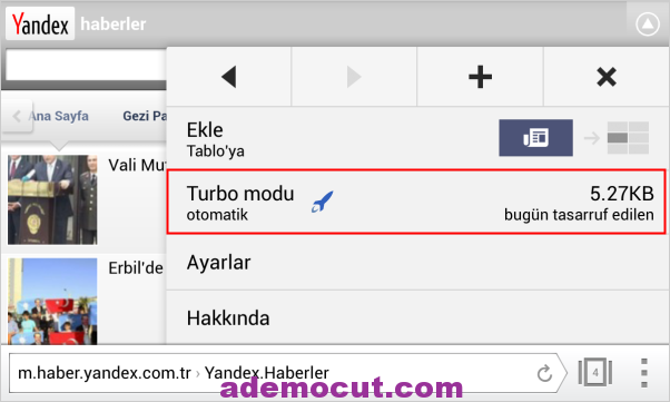Yandex turbo Modu açma / kapama