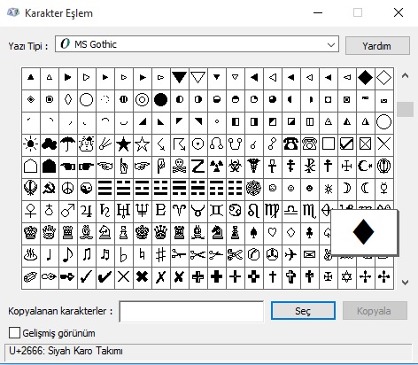 Klavyede Karo ♦ simgesi nasıl yapılır?