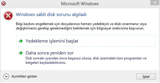 windows “sabit disk sorunu algıladı” hatası nasıl çözülür?