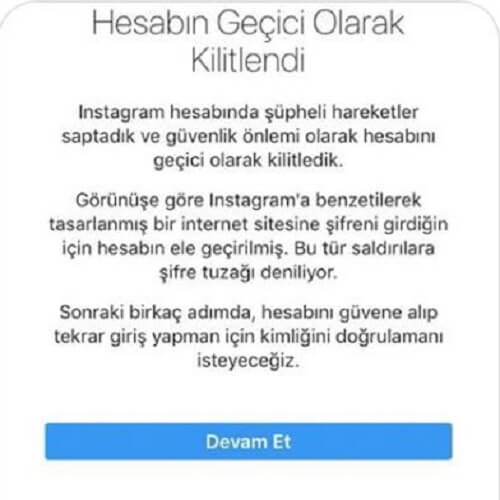 instagram “hesabın geçici olarak kilitlendi” sorunu