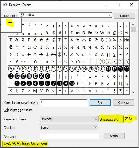 Bilgisayar klavyesinde üslü { ⁺ } artı işareti nasıl yapılır