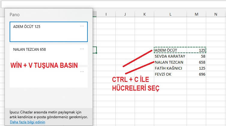 Microsoft Excel de toplu kopyalama özelliği